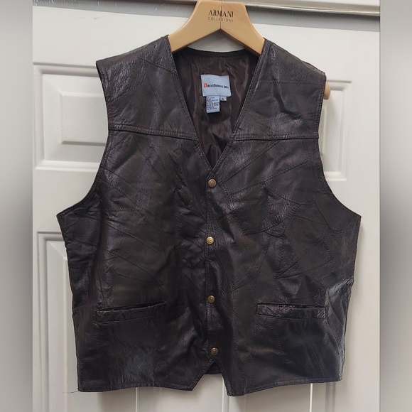 DIRECT SOURCE MEN'S BROWN PATCHWORK LEATHER 4-SNAP BUTTON VEST SIZE XL - Picture 8 of 8